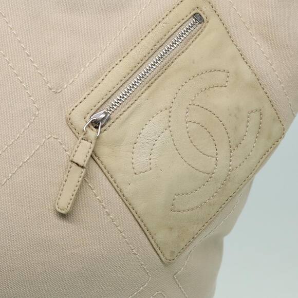 CHANEL Coco Mark Tote Bag Canvas Beige Silver CC - Picture 9 of 16